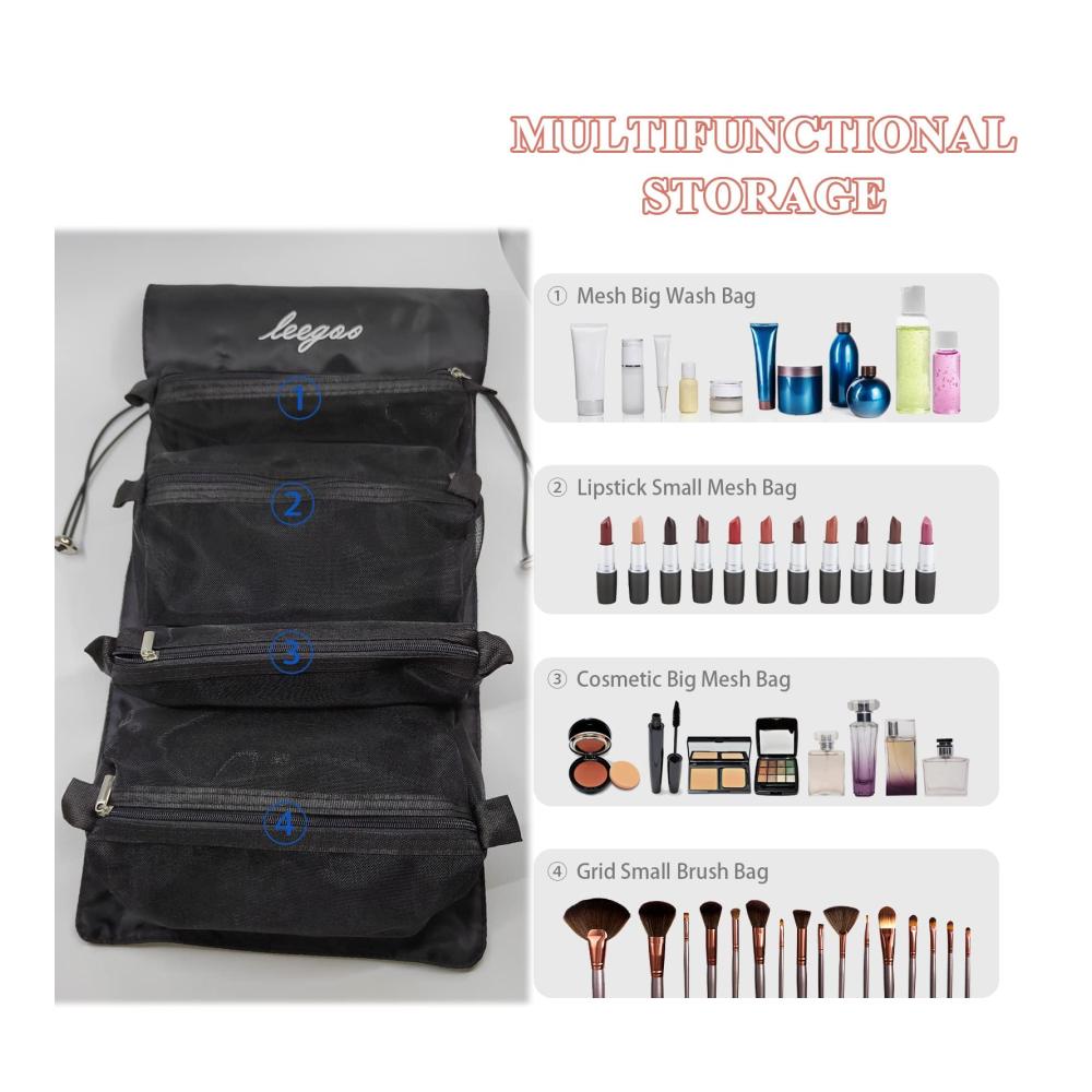 Kulturtaschen Set Abnehmbare Kosmetiktasche 4-in-1 für Reisen - Tragbarer Organizer mit Hängefunktion - Badezimmer Tasche für Dusche - Schwarz