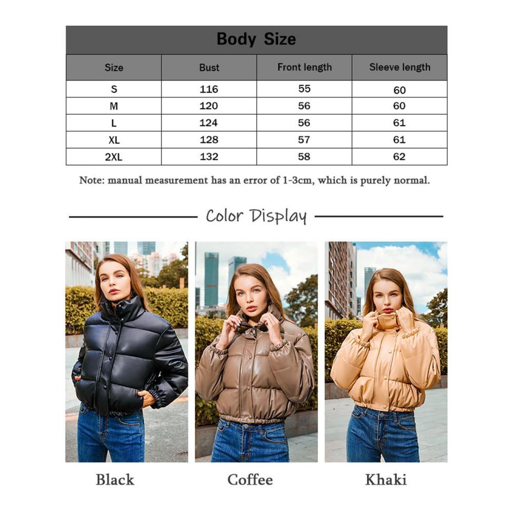 Stylische Damen Lederjacke Amerikanischer Stil Warmer Winter Puffermantel mit Stehkragen Reißverschluss und modischem Design - Jetzt zugreifen