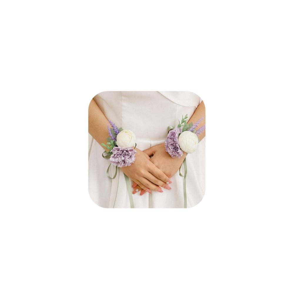 Elegantes lila Braut Handgelenk Armband-Set mit zarten Blüten und Blättern für Hochzeit und Abschlussball. Perfektes Accessoire für Frauen und Mädchen