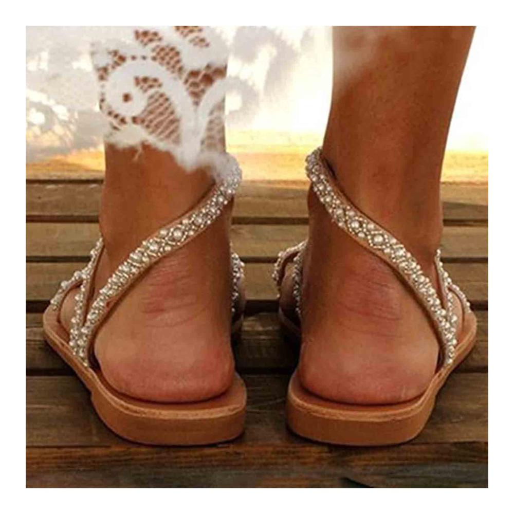 Entdecke den sommerlichen Charme Damen Sandalen in Weiß mit Riemen Strass und Vintage-Stil. Perfekt für Strandspaziergänge oder Freizeit Größe 40