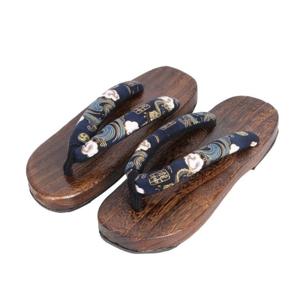 Erleben Sie den Komfort und Stil Japanische Geta Clogs - Rutschfeste Holzschuhe für Damen und Herren - Sommerliche Flip-Flops aus Massivholz - Blau EU 40