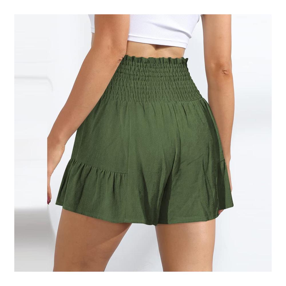 Entdecke den ultimativen Sommer-Style Damen High-Waist Shorts mit trendigen Rüschen und weitem Bein - Perfekt für stilvolle Leichtigkeit