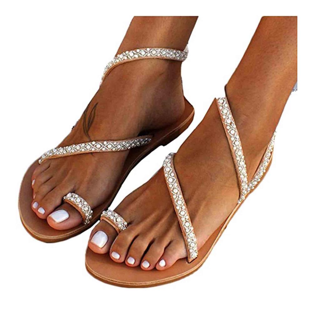 Entdecke den sommerlichen Charme Damen Sandalen in Weiß mit Riemen Strass und Vintage-Stil. Perfekt für Strandspaziergänge oder Freizeit Größe 40