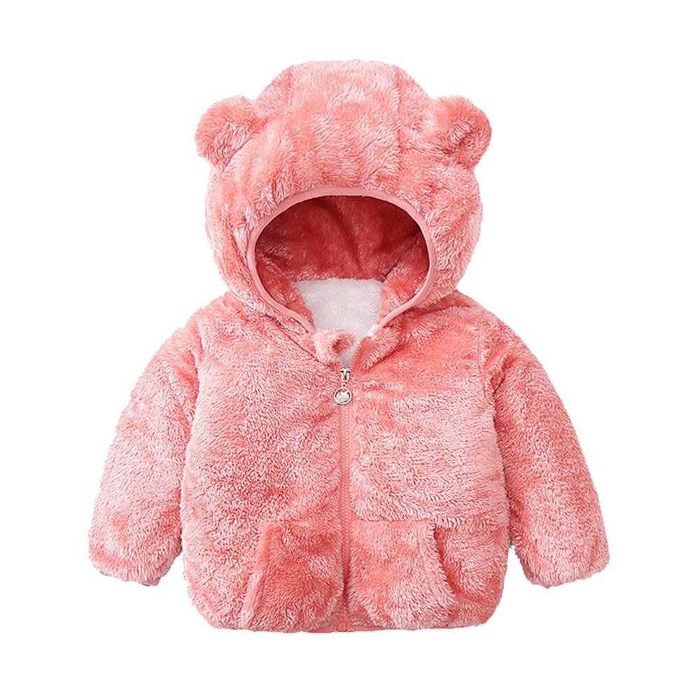 Mädchen Baby Kapuzenjacke mit Taschen | Warme Plüschjacke für Winter | Niedliche Bärenmantel Daunenjacke | Weiche und Bequeme Kinderkleidung