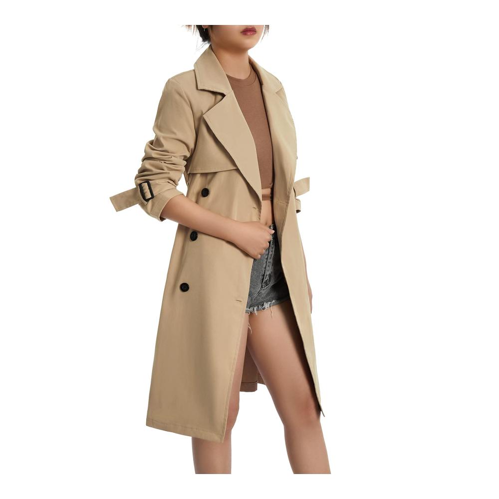 Erhalten Sie zeitlose Eleganz Damen Zweireihiger Trenchcoat - Stilvoller wasserdichter Mantel mit Gürtelschnalle für anspruchsvolle Oberbekleidung. Ideal für jede Saison