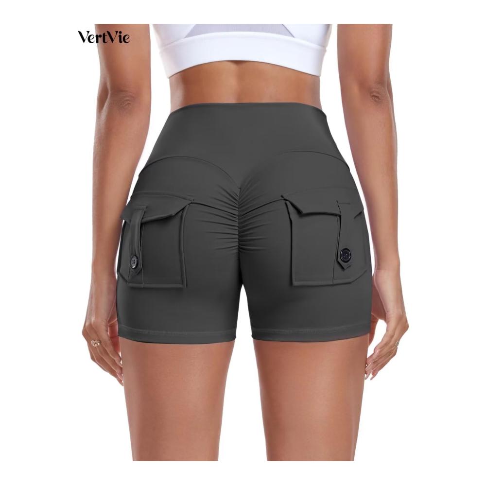 Stylische Damen Shorts V-Cross Design High Waist mit Taschen für den Sommer! Blickdichte nahtlose Radlerhose für Sport und Freizeit