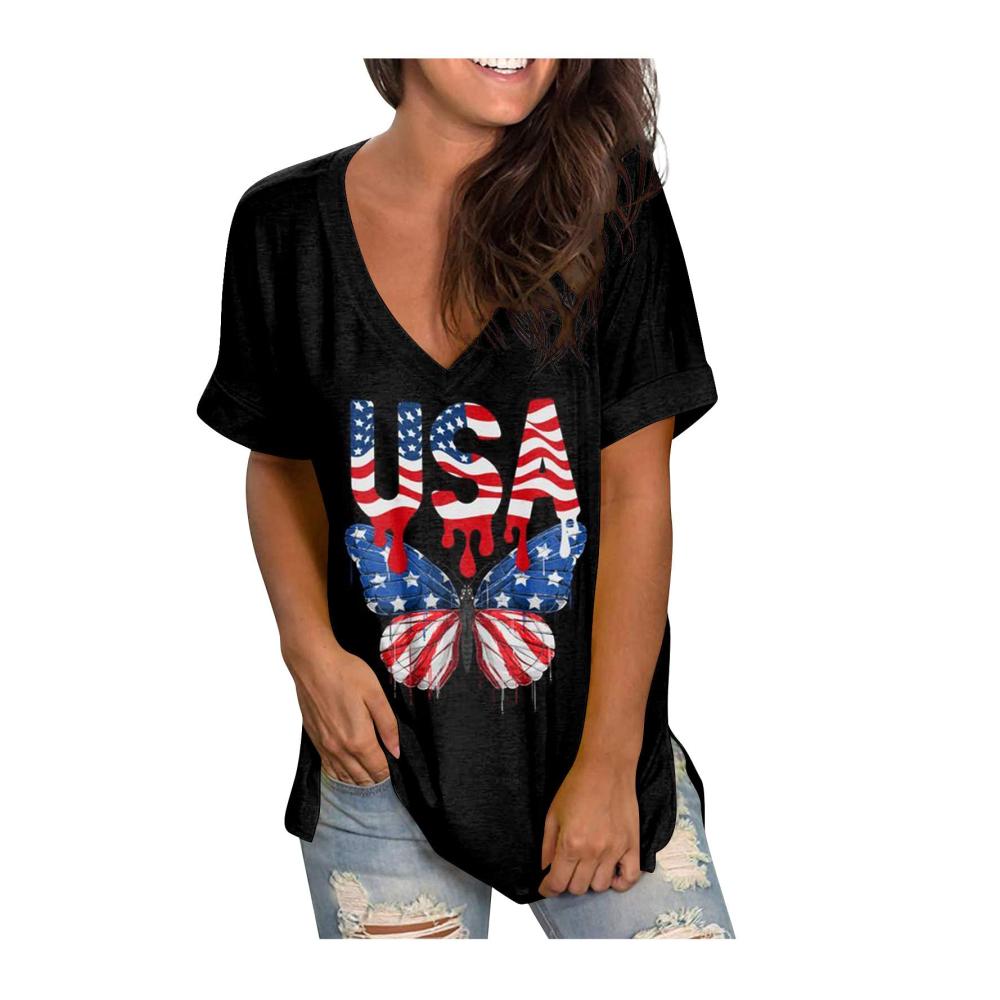 Trendige T-Shirts für Damen Sommerlongtops mit Gummizug Tailliertes Design Schöne Flagge und Rüschen-Detail Perfekt für Clubbing und Freizeit