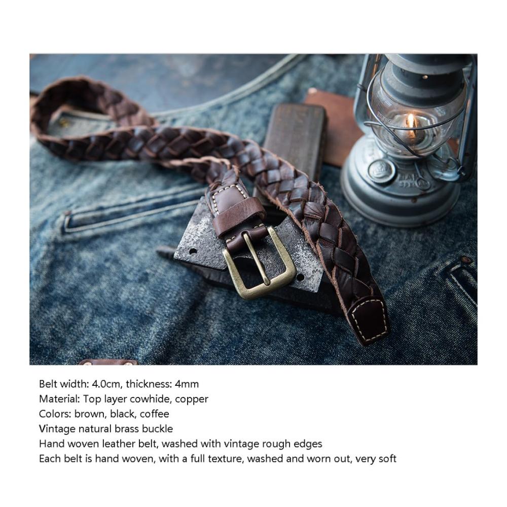 Einzigartiger Stil Handgewebter Vintage-Gürtel aus echtem Leder 40 cm breit mit Kupferschnalle. Perfekt für lässige und bequeme Outfits