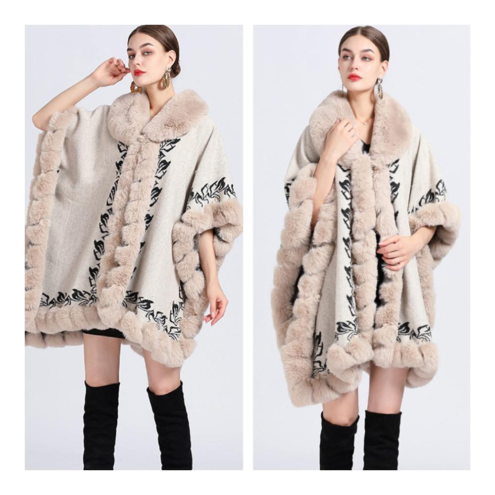 Stilvoller Damen Strick Poncho & Cape Luxuriöser Pelzbesatz für extra Wärme & Eleganz. Perfekt für Winter-Outfits & stilvolle Damenmode. Erhalten Sie jetzt Ihren trendigen Look