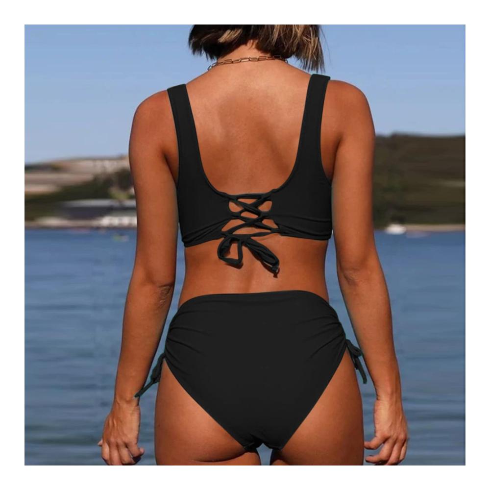 Entdecke den ultimativen Bikini-Sets Sexy Push-Up mit V-Ausschnitt Blumenmuster und Bauchweg-Effekt. Perfekt für große Brüste. Jetzt in Schwarz erhältlich