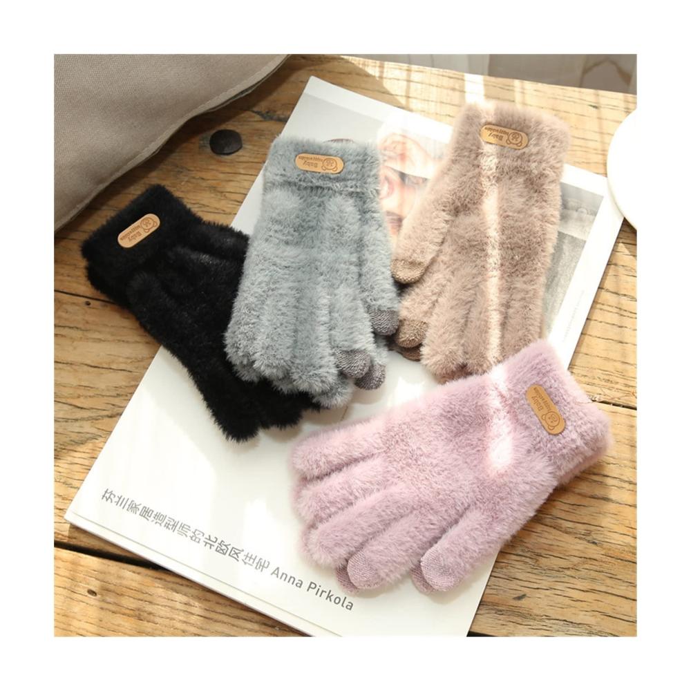 Erhalten Sie warme stilvolle Handschuhe & Fäustlinge! Gestrickte Winter-Handschuhe mit Touchscreen-Funktion dickem Pelz und Kaschmir-Wolle. Ideal für Sport und Spaziergänge. (Farbe Hellviolett