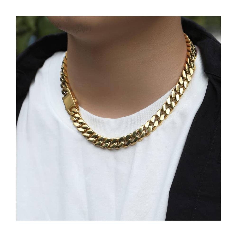 Entdecke den angesagten Stil Unisex Hip-Hop-Kette aus Edelstahl mit Federschnalle und glatter kubanischer Kette - Ultimativer Punk-Rock-Schmuck für Damen und Herren 10mm-24