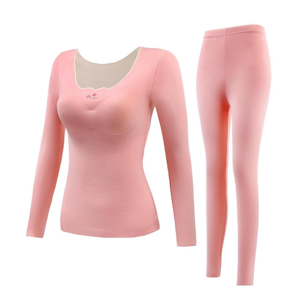 Gemütliches Damen Thermounterwäsche Set für kaltes Wetter | Gebürstetes Langarm-Unterwäsche- & Pyjama-Set | Funktionale Outdoor-Wäsche für Wanderungen | Pink Größe M