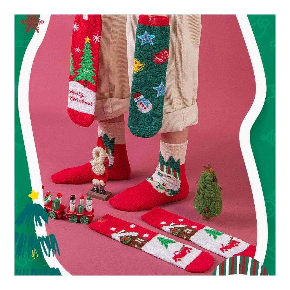 4er Pack Legere & formelle Mädchensocken | Bunte Muster Winterwärme & Flauschigkeit | Perfekte Geschenkbox für gemütliche Weihnachten | Ideale Crew-Socken für Mädchen & Frauen