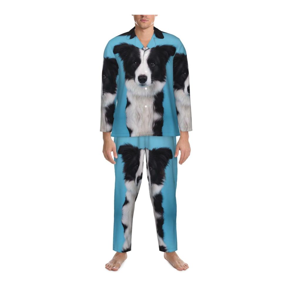 Gemütliche Nächte voraus Herren-Pyjama-Set mit Border Collie-Print. Langärmelig und stilvoll für erholsamen Schlaf. Holen Sie sich Ihren neuen Lieblings-Schlafanzug jetzt