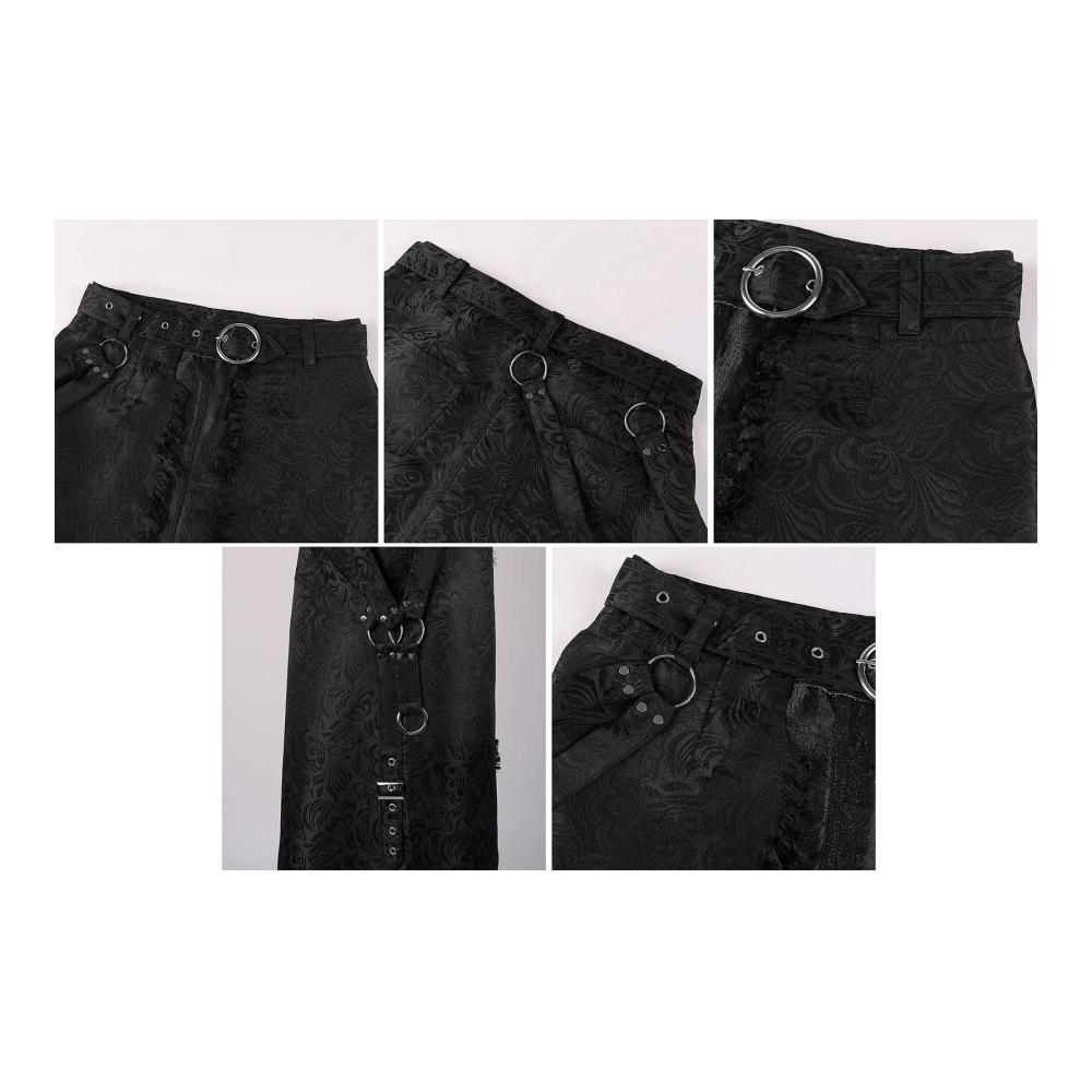 Trendige Herren Gothic Shorts mit asymmetrischem Jacquard-Muster und Whiskers-Effekt - Dark Rock Punk Style für den individuellen Steam-Look