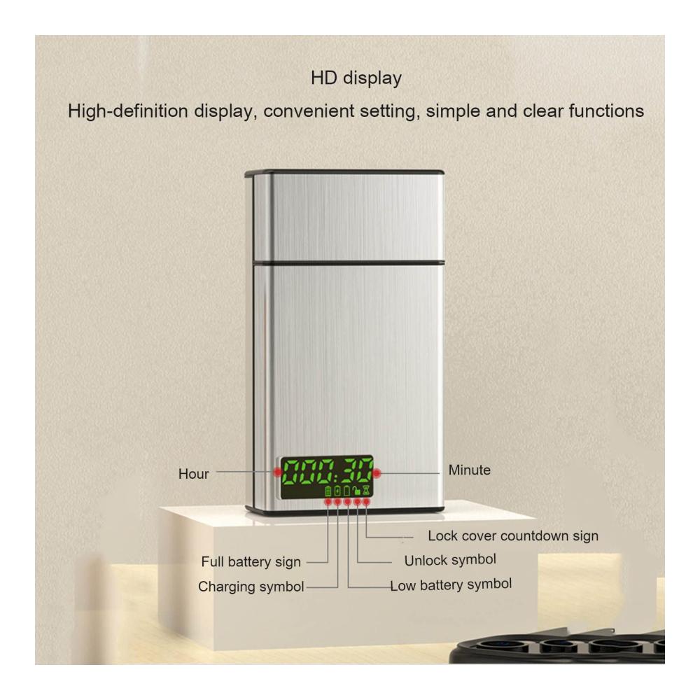 Luxuriöses Zigarettenetui Elegantes Aluminiumlegierungsgehäuse mit Timer-Verschluss für 20 Packungen rauchkontrollierende Funktion stilvoll und praktisch