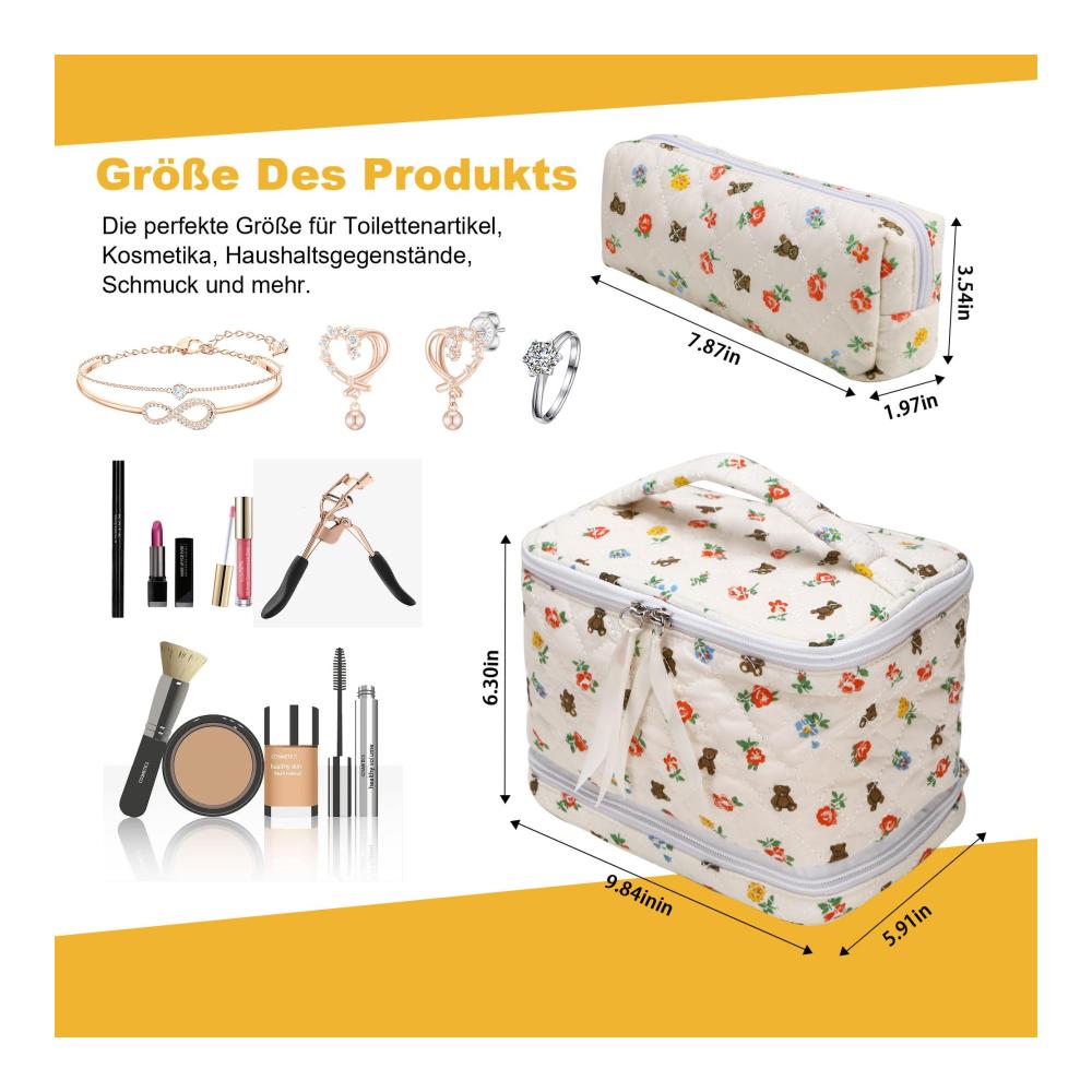 Entdecken Sie den Luxus 2-in-1 Kosmetikkoffer & Schmucktasche aus gesteppter Baumwolle für stilvolles Reisen! Organisieren Sie Makeup Schmuck und mehr mühelos unterwegs