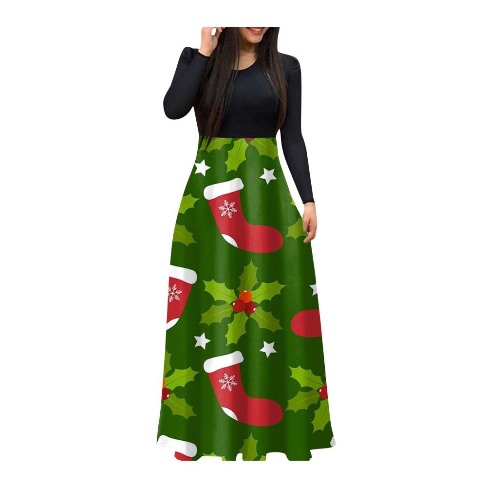 Elegantes Damen Weihnachtskleid Langarm | Festliches A-Linien Partykleid für Damen | Winterkleid Damen Herbstkleid Lässig | Schöne Kleider für Damen