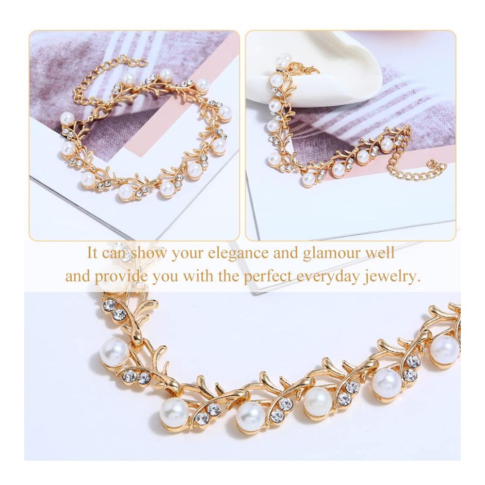 Entzückendes Schmuck-Set Perlenketten funkelnde Strass-Halskette zarte Ohrringe & Armband in Gold. Perfekt für Hochzeit Party & Geschenke. Mädchen Damen & Bräute bezaubern