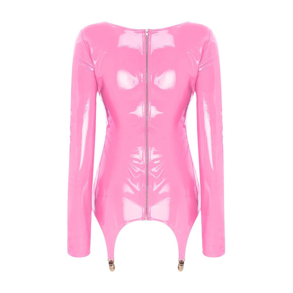 Glänzendes Partykleid Damen Wetlook Minikleid für heiße Nächte! Verführerisches Lederkleid mit Strapsen und Strumpfbänder-Optik. Jetzt das sexy Latex Sommerkleid entdecken