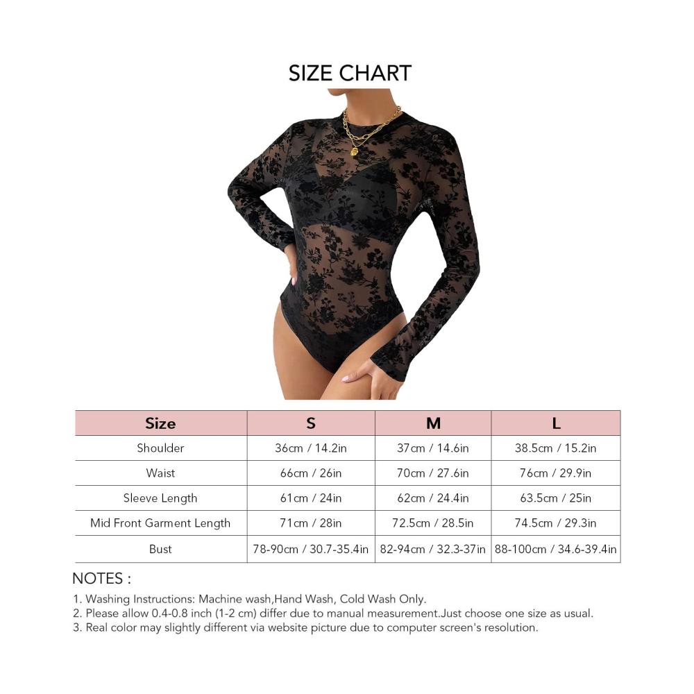 Eleganter Langarm Netz-Bodysuit für Damen Attraktives schlank geschnittenes Trikot mit Spitzenmuster – Perfekt für Urlaub und Cocktails. Durchsichtig und stilvoll