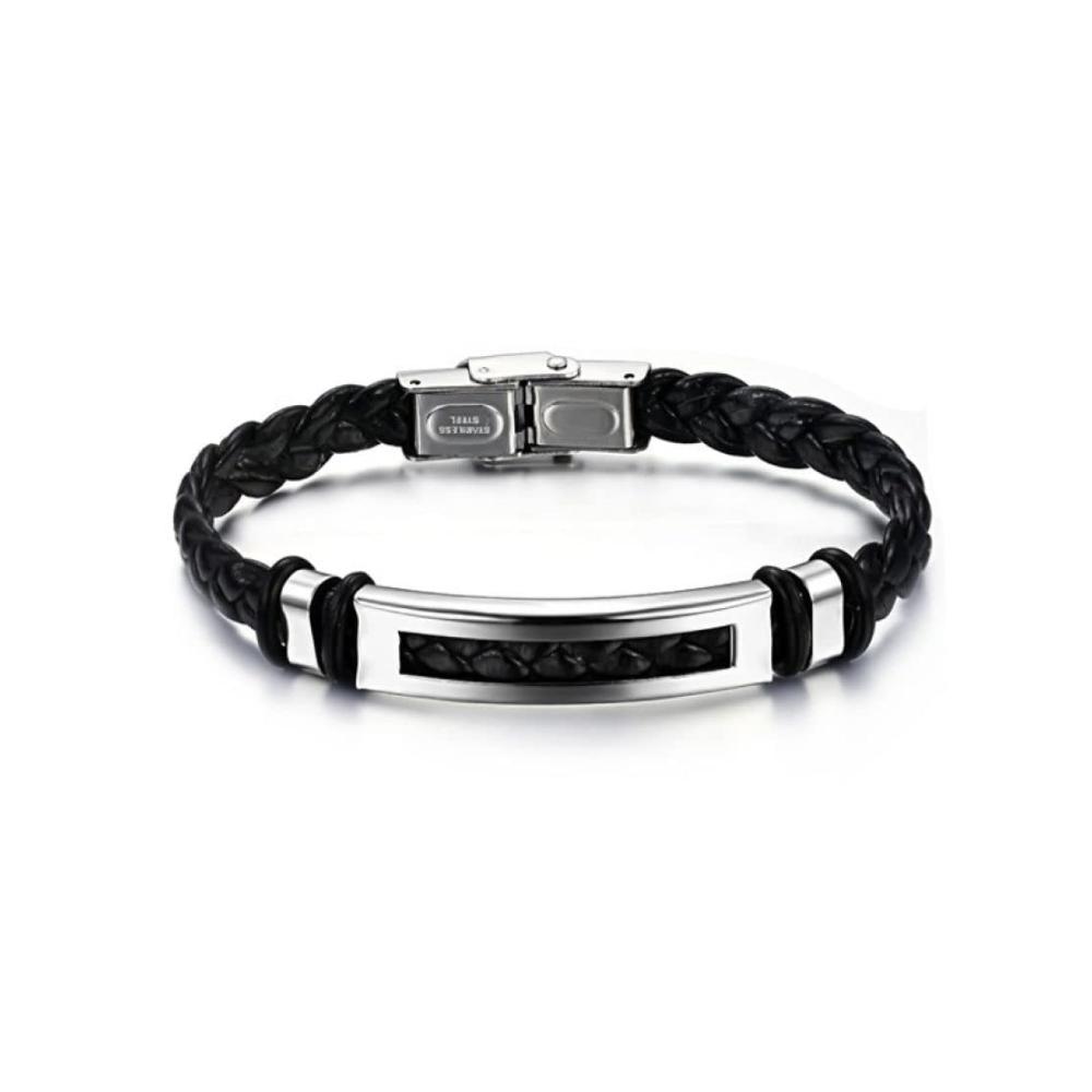 Eleganter Armschmuck Vintage Lederarmband mit Manschetten-Wickelstil Splitter-Armbandverschluss. Perfektes schwarzes Lederarmband für Herren als ideales Geschenk für Freund oder Bruder