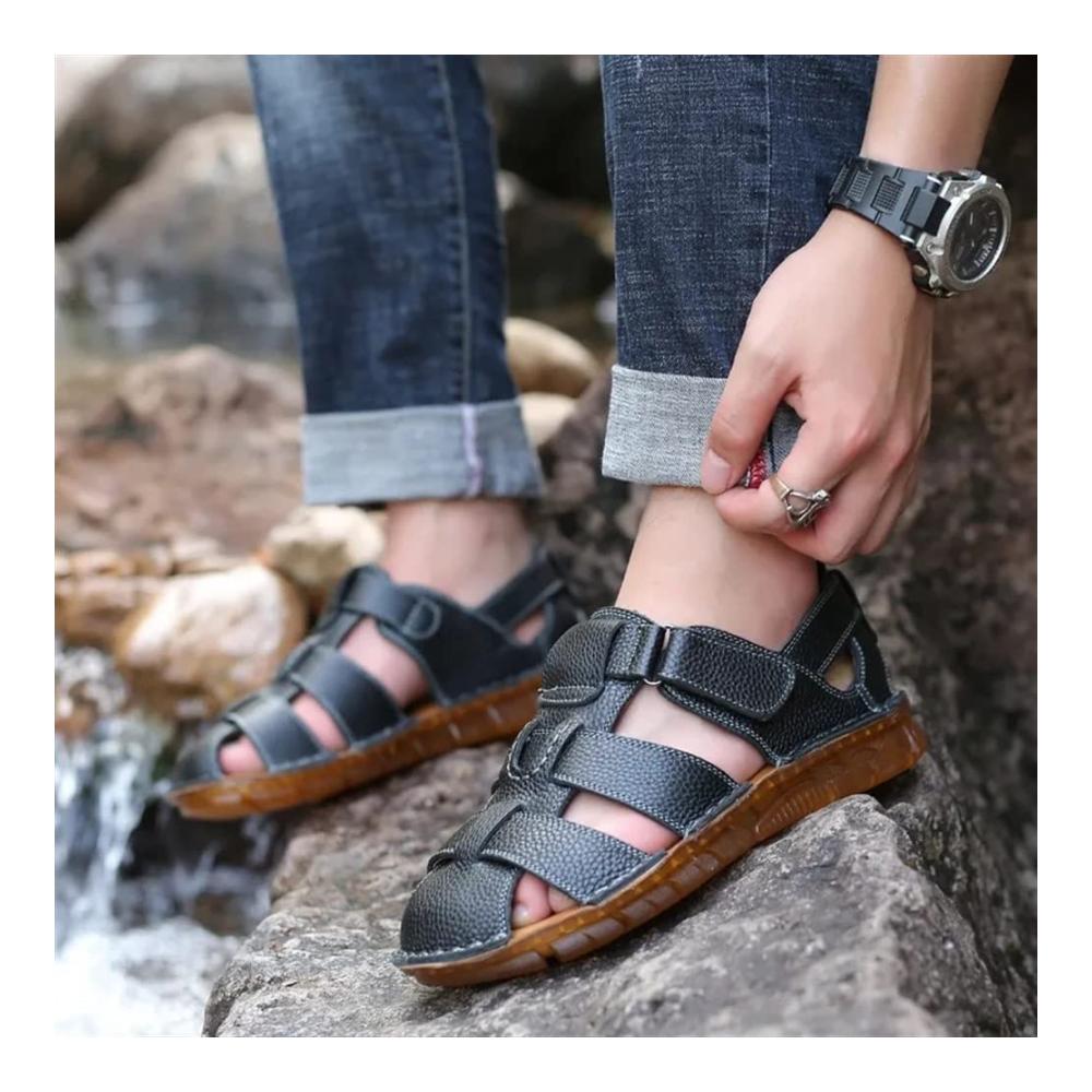 Herren-Sandalen Bequeme Leder-Fischermansandalen mit geschlossener Spitze rutschfester Sohle und verstellbarem Riemen für Outdoor-Aktivitäten. Jetzt entdecken