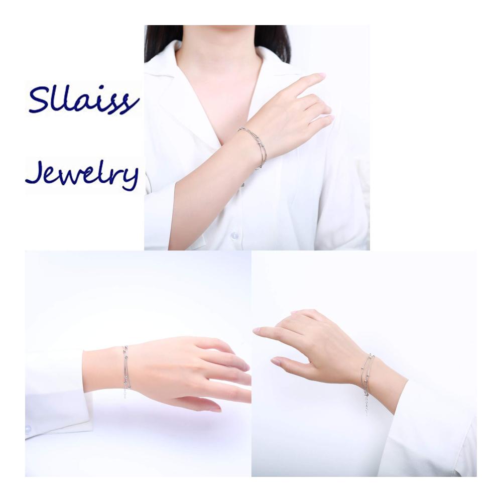 Brillante Eleganz Verstellbares Geschichtetes Armband aus 925er Sterling Silber für Damen – Feine Kugelkette in Weißgold Minimalistischer Schmuck von Sllaiss