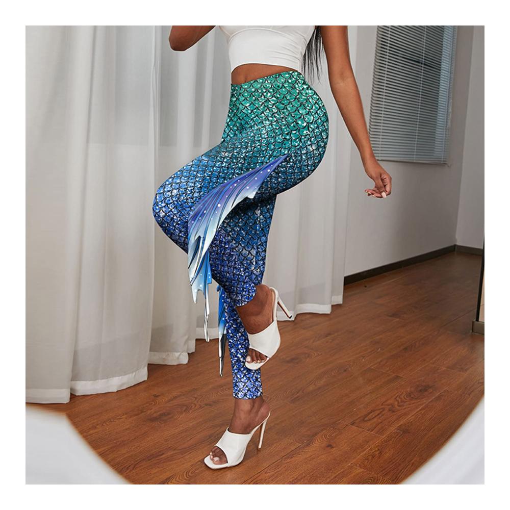 Mermaid Leggings Damen Glanz - Fischschuppenmuster Karneval Kostüm - Hüfthose mit Meerjungfrauen-Glanz - Perfekte Skinny Pants für jeden Anlass