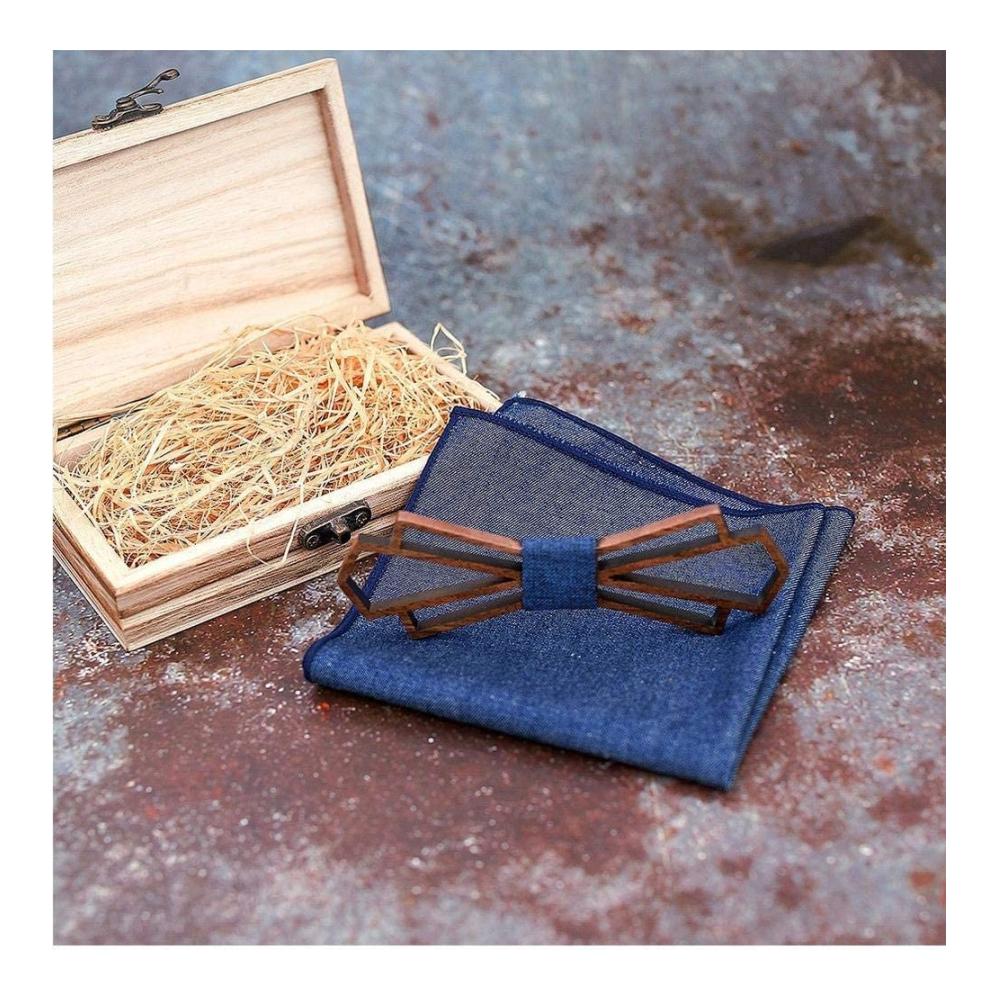 Stilvoll komplett Hochwertiges Holz-Accessoire-Set für Herren - Fliege Einstecktuch Krawatte und Schal in einer eleganten Geschenkbox - Perfekt für Hochzeiten und formelle Anlässe